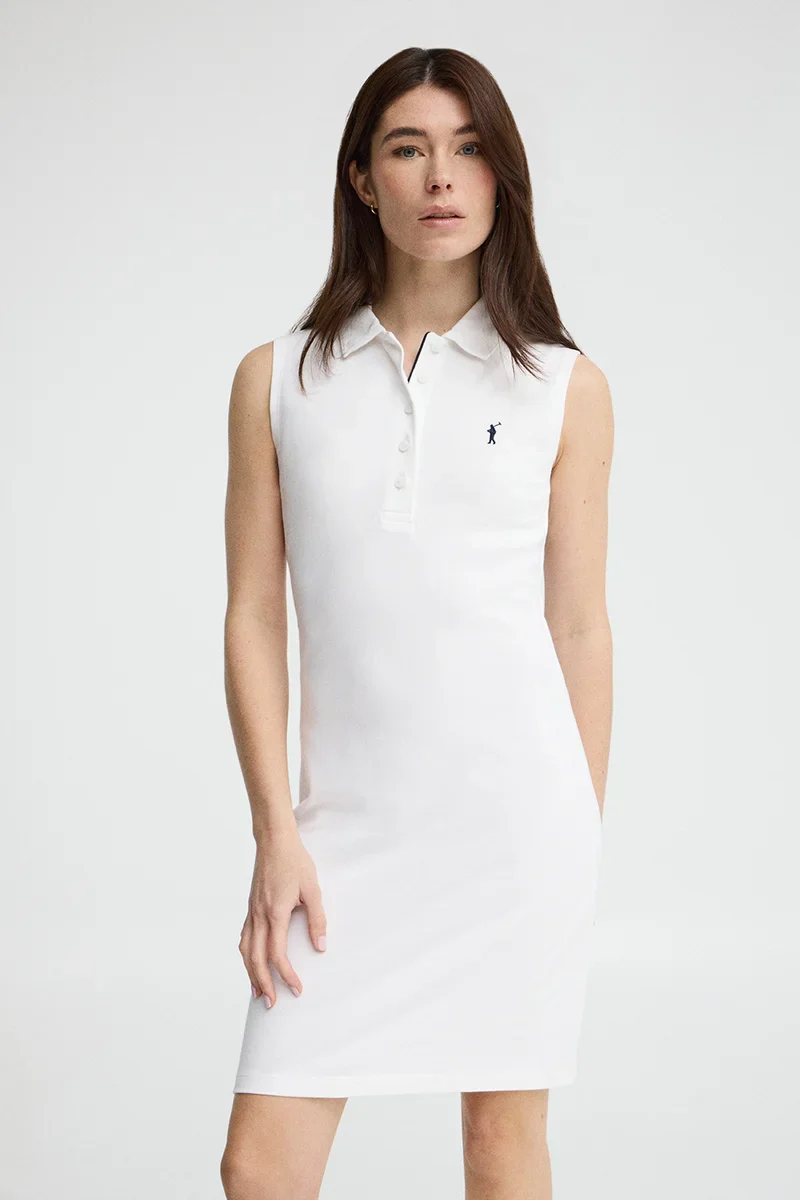Vestido corto blanco sin mangas con cuello polo y logo Rigby Go