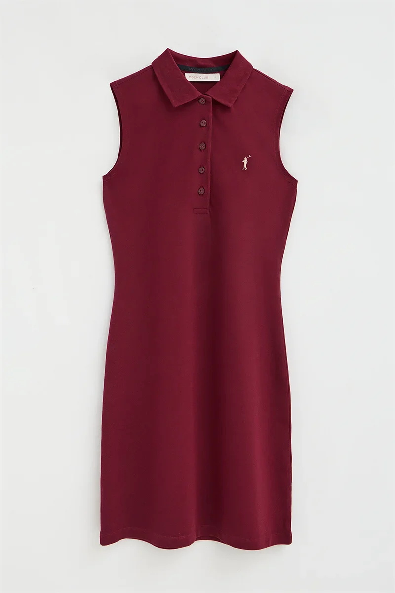Vestido corto granate sin mangas con cuello polo y logo Rigby Go - Image 9