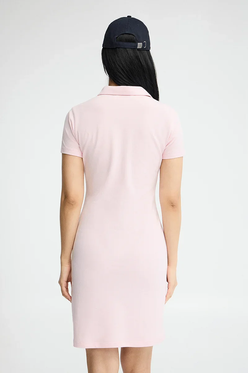 Vestido corto rosa de manga corta con cuello polo y logo Rigby Go - Image 4