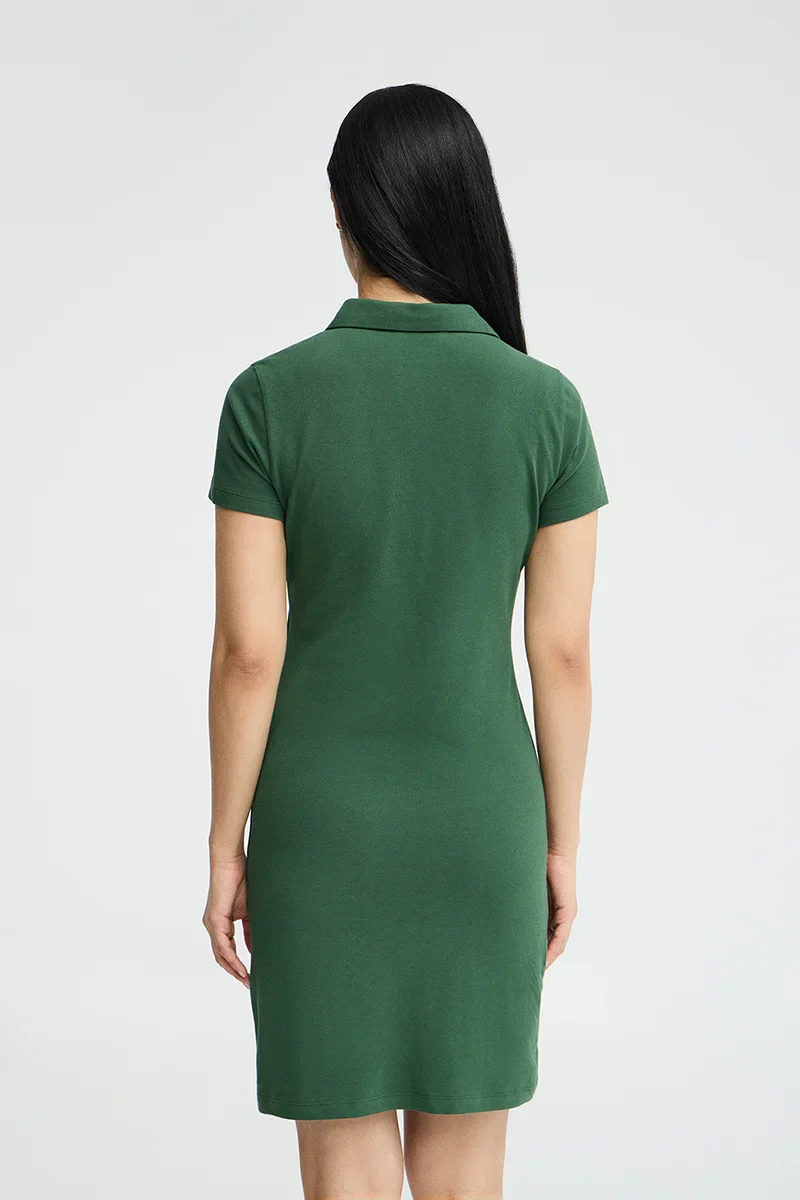 Vestido corto verde botella de manga corta con cuello polo y logo Rigby Go - Image 5