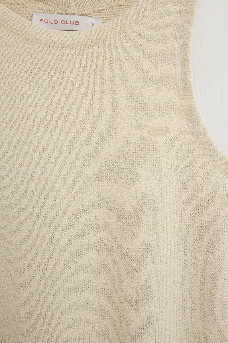 Vestido color crema de punto rustico con logo Polo Club - Image 7