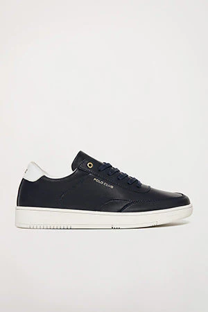 Zapatilla casual azul marino de piel con detalles dorados - Image 4